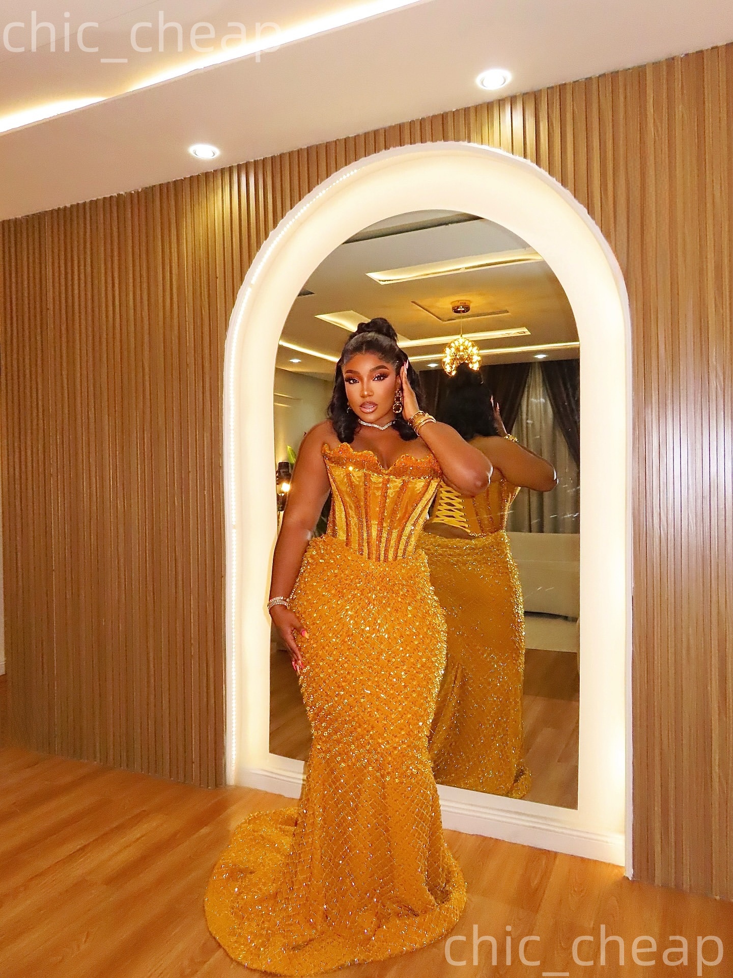 Aso Ebi Yellow Mermaid Prom Dresses 2026 Beaded Rhinestones Luxurious Evening Formal Party Second Birthday Engagement Gowns Plus Size Dress For Specia