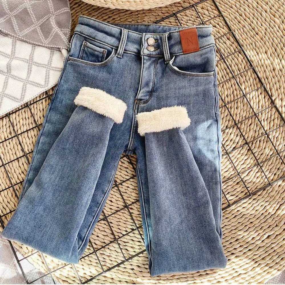 Fleece Warm Slim Fit Stretch Ladies Denim Pencil Pants women Winter Thick Velvet Women jeans High Waist Skinny Jeans woman pantsT251208