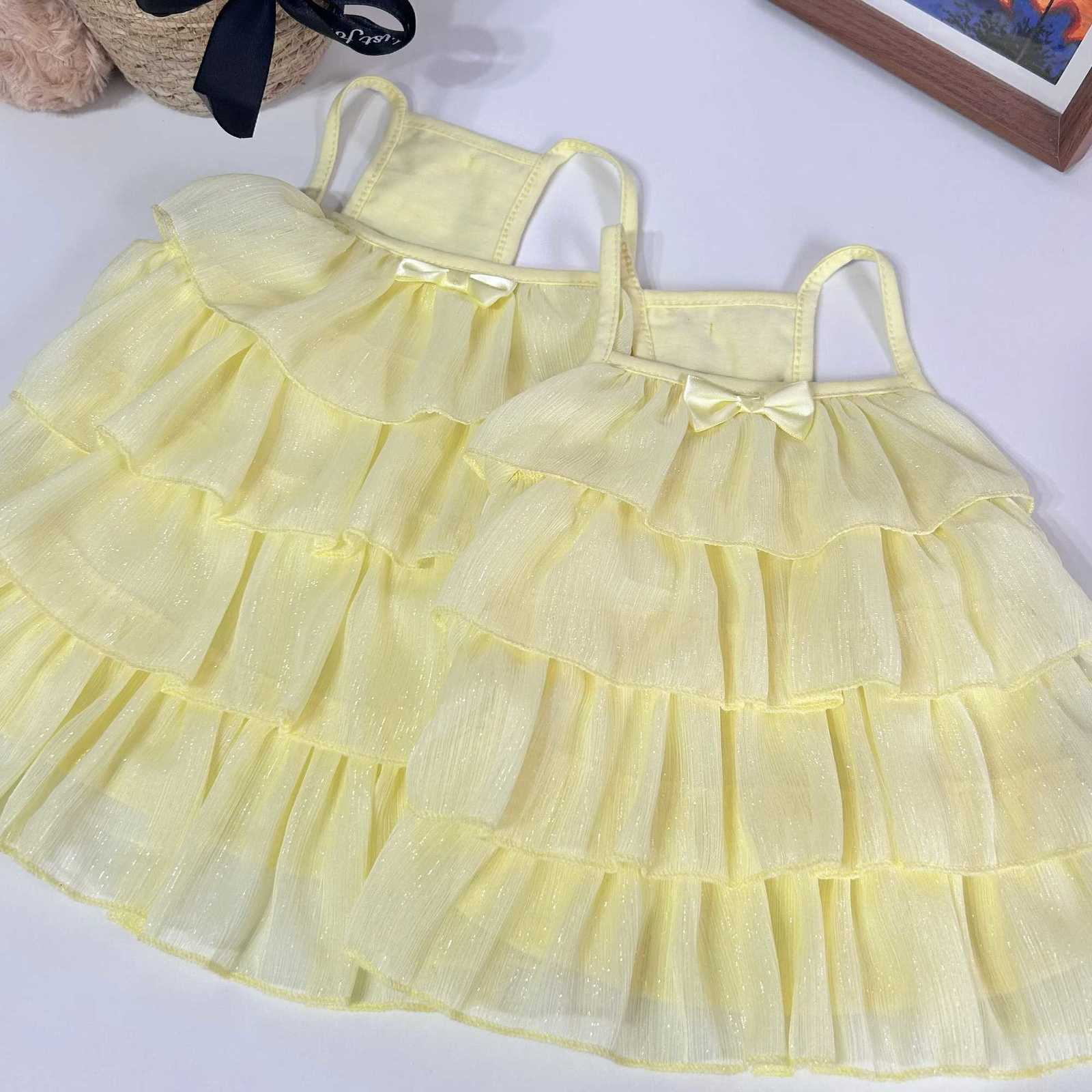 Yellow Pet Princess Dress Shiny Tiered Skirt Cat Dog Clothes For Small Medium Puppy Teddy Cute Bowknot Strap Vest Pet Clothes M251208