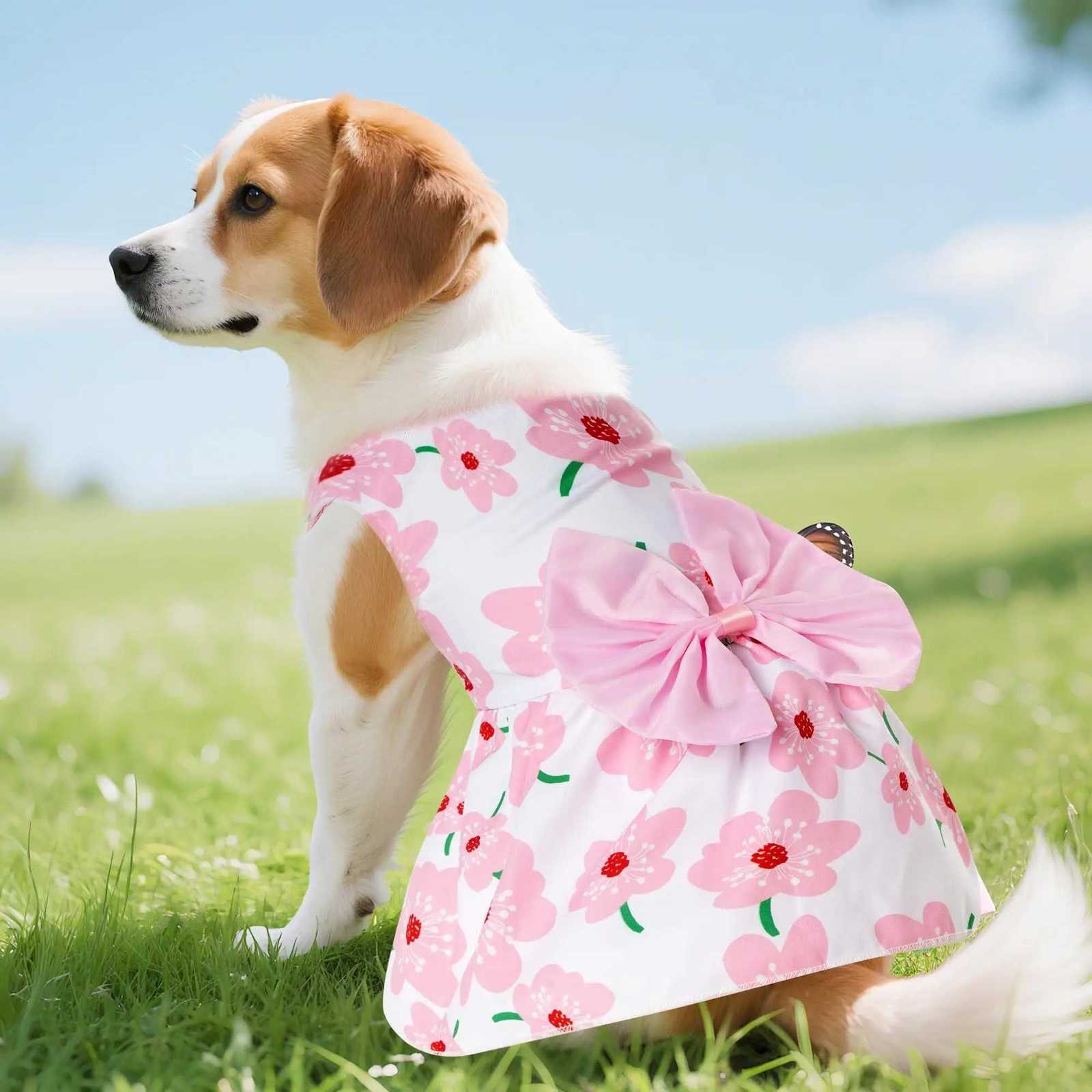 Summer Floral Dog Princess Dress Kitten Pet Skirt Cute Printed Bow Lace Dog Dresses for Small Medium Puppies Poodle Apparel M251208