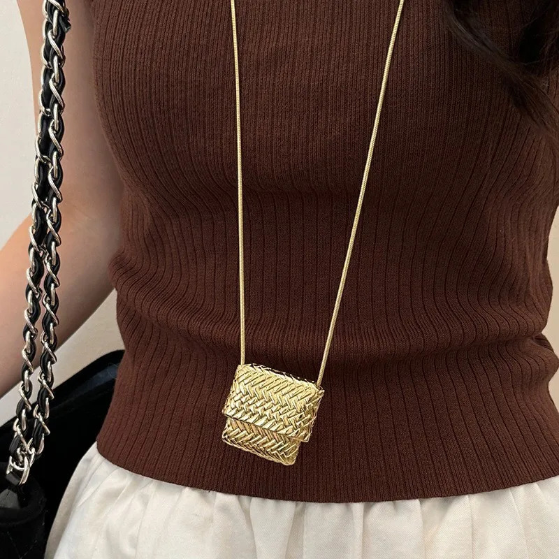 Knitted Long Metal Necklace Silver Color Mini n Womens Sweater Chain Unique Creativity Can Be Openedaccessories Gifts 251205