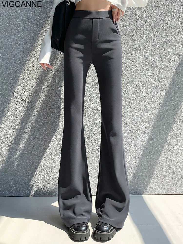 VigoAnne 2025 Autumn Women Gray Bell-bottom Pants Casual High Waist Y2K Long Sport Pants Ladies Gym Running Long Baggy TrousersT251208