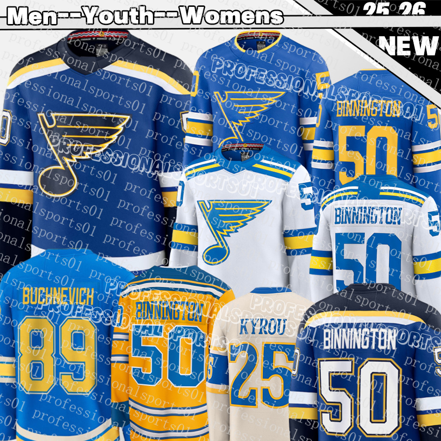 St Louis Blues jersey #25 Jordan Kyrou #18 Robert Thomas #10 Brayden Schenn #50 Jordan Binnington #89 Pavel Buchnevich Stadium Series Hockey Jerseys