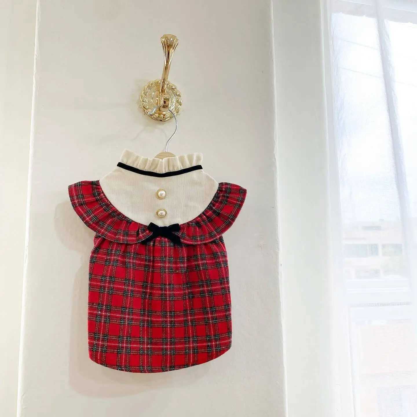 Same British Princess High-Quality Pet Dress Red Checkered Christmas Dogs Clothing For Puppy Gift M251208