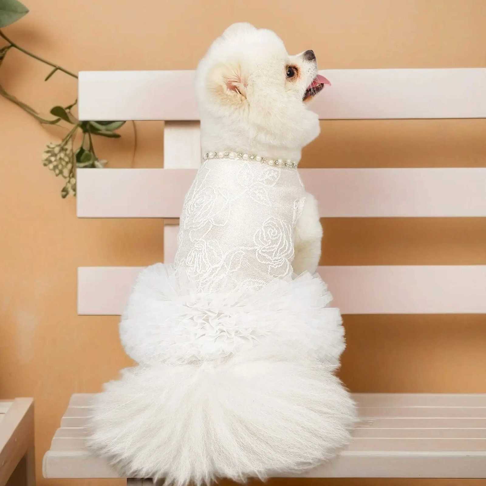 White Dog Dress Puppy Luxury Lace Pearl Skirt Dog Clothes Princess Dresses Wedding Classic Dress Tutu Skirt for Small Dogs Cat M251208