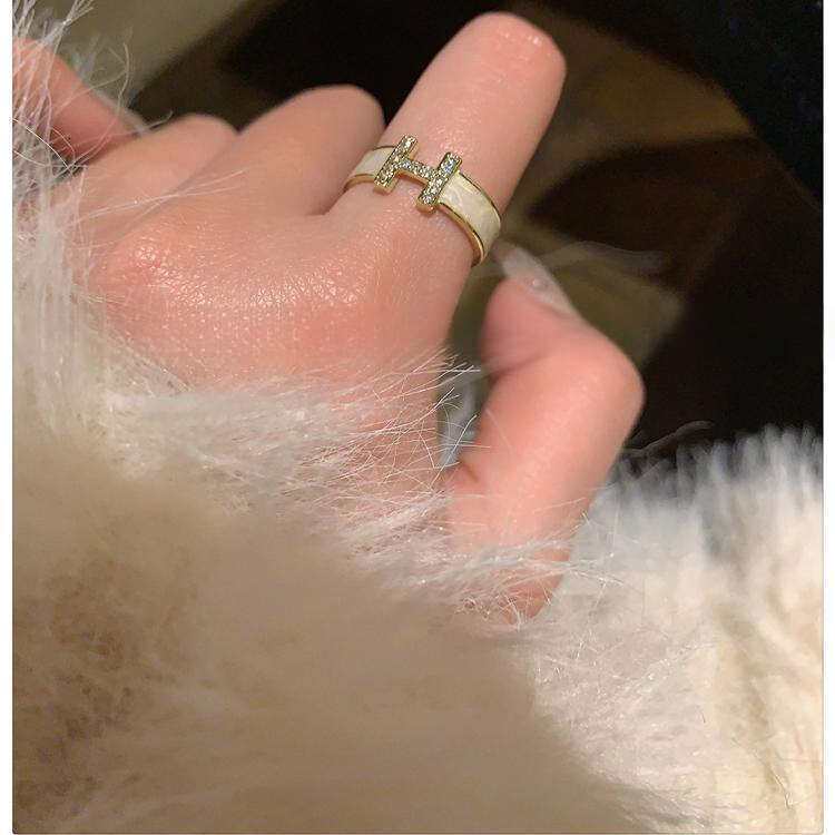 Ring For Women Designer Luxury Drip Oil Zircon High-end Open Ins Niche French Style Internet Celebrity Ring