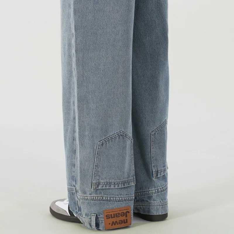 Vintage American Retro Reverse Side Turned Denim Jeans Men Women Couple Straight Wide Leg Baggy Drag Pants TrendyT251208