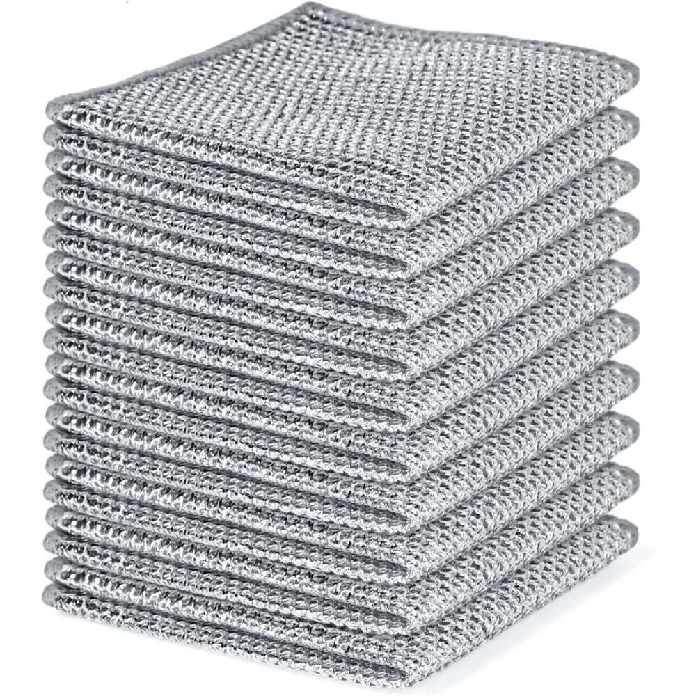 10-Piece Anti-Scratch - Multi-Functional Steel Wool Dish Kitchen Towel and Cloth Set Durable Pad Bathroom Home Essential Cleaning Supplies Tool