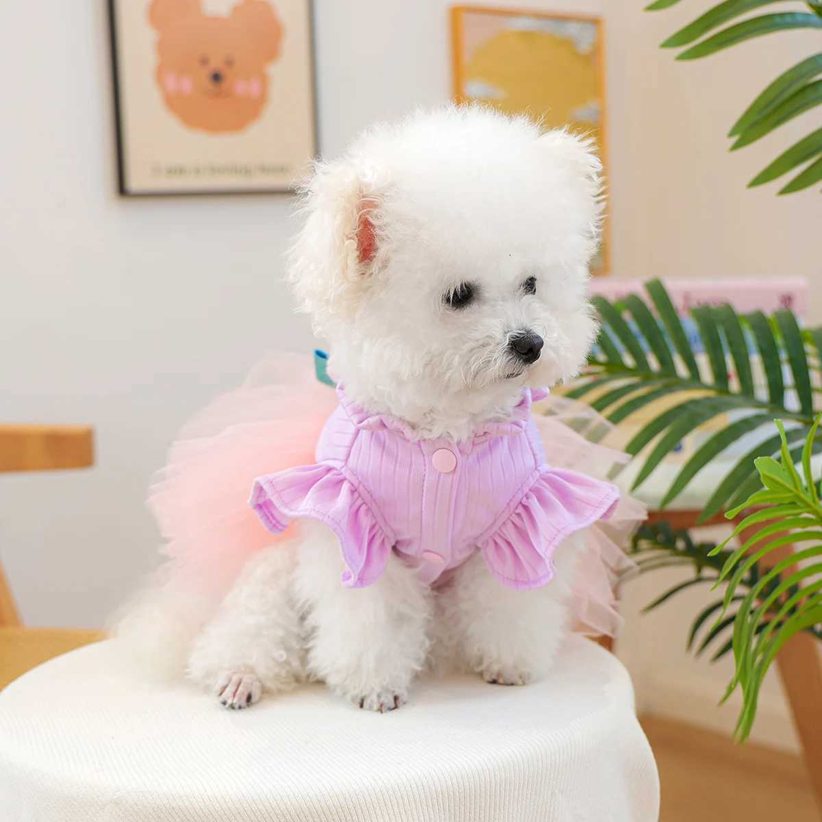 Pink Purple Rabbit Gauze Skirt Pet Clothes Dog Cat Spring and Autumn Cute Cartoon Princess Dress M251208