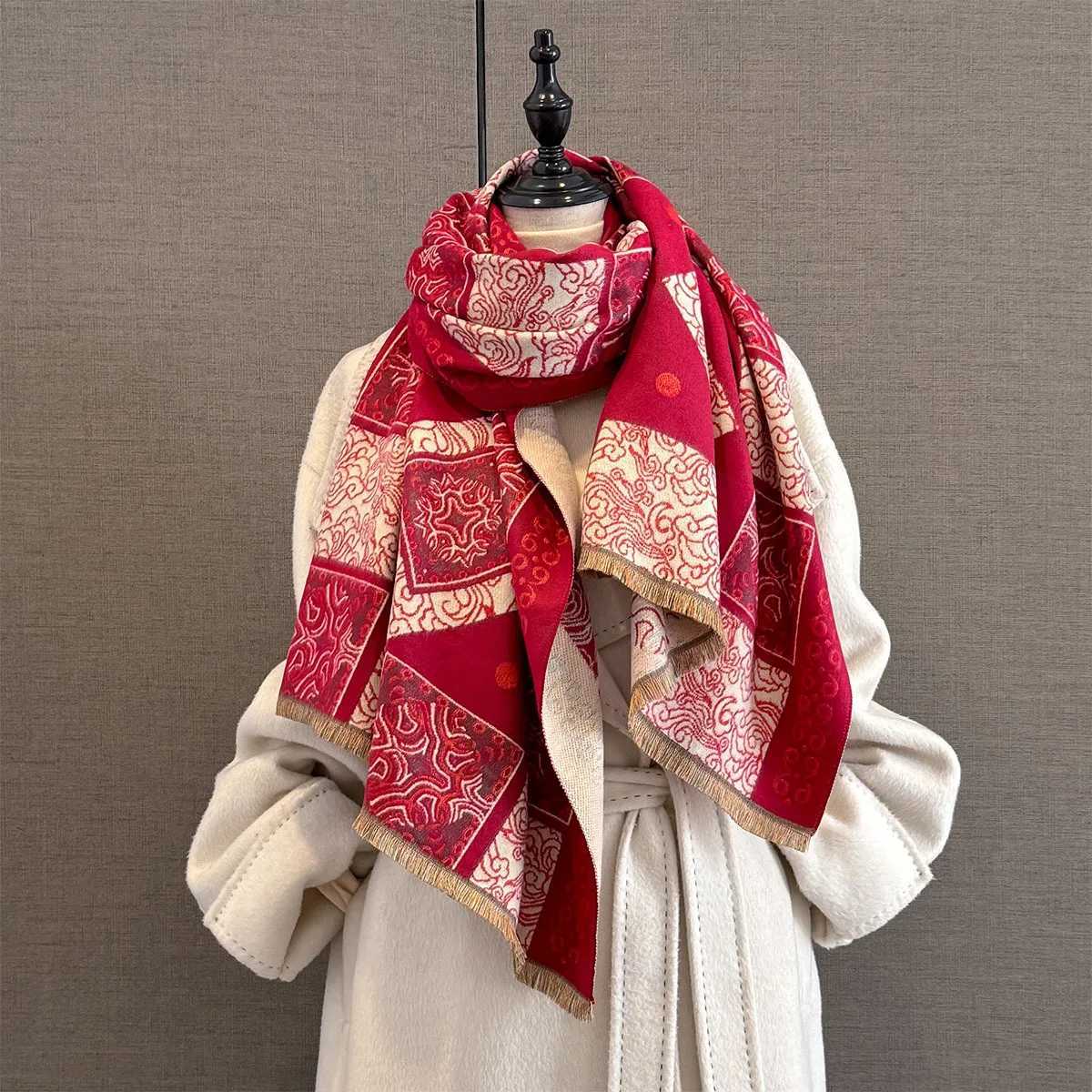 Luxury Thick Cashmere Blanket Women Scarf Warm Pashmina Shawl Winter Wraps Bufanda Print 2025 New Design Poncho Echarpe Female Bufandas Y251208