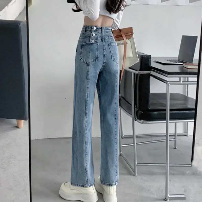 Spring Autumn Straight Jeans 2025 Women Denim Pants Vintage Fashion Female Solid High Waist Jeans Casual Trousers Wide Leg PantsT251208
