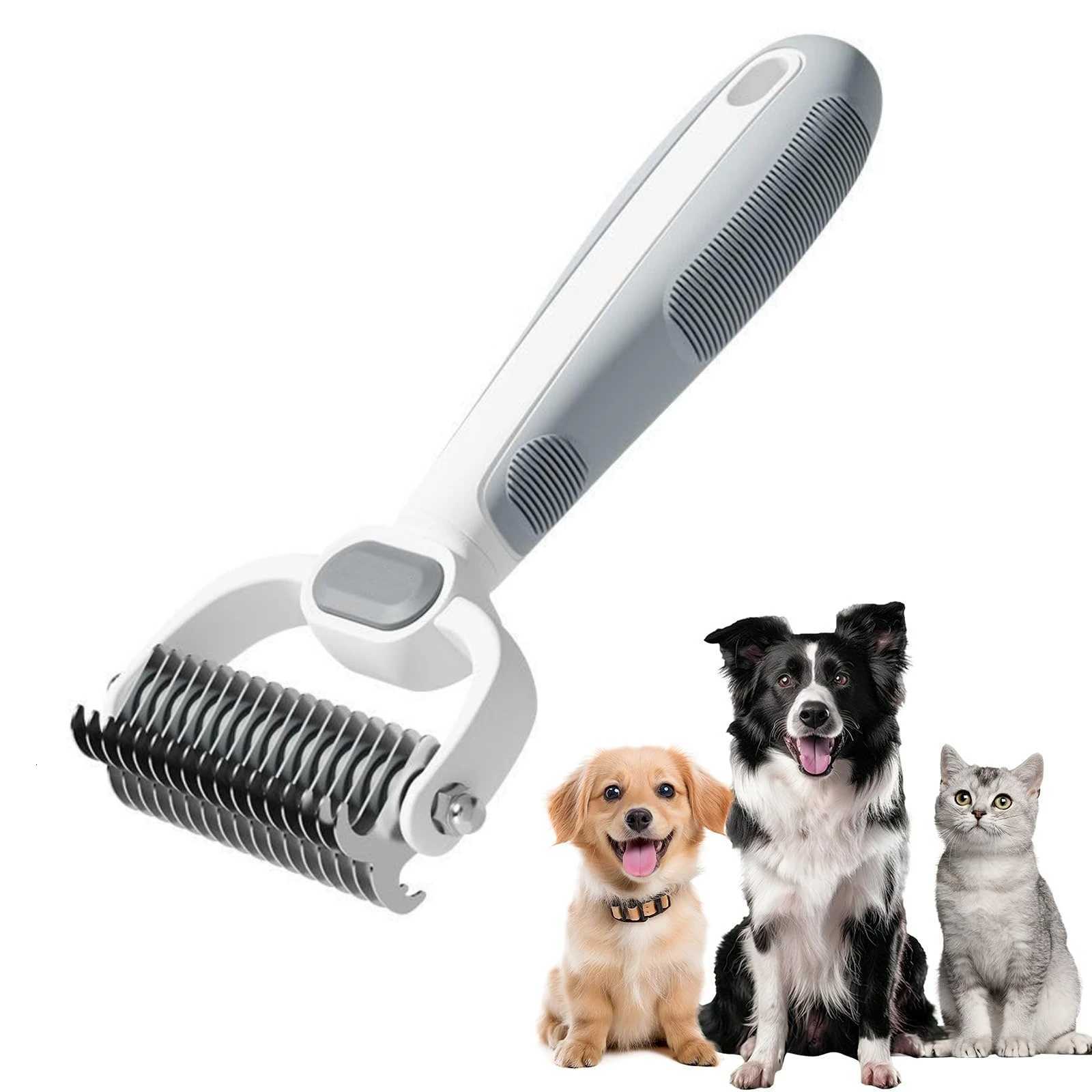 Dog Cat Grooming Brush Double-Sided Deshedding - Dematting Undercoat Rake and Pin Brush for Long and Short Haired Dogs Cats M251208