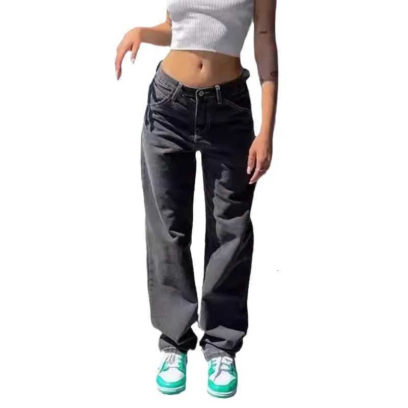 Vintage Wide Leg Pants Jeans Ankle Length Pants Women Denim Solid Washed Pockets Mid Waist Basics Loose Fit Zipper Fly 2025T251208