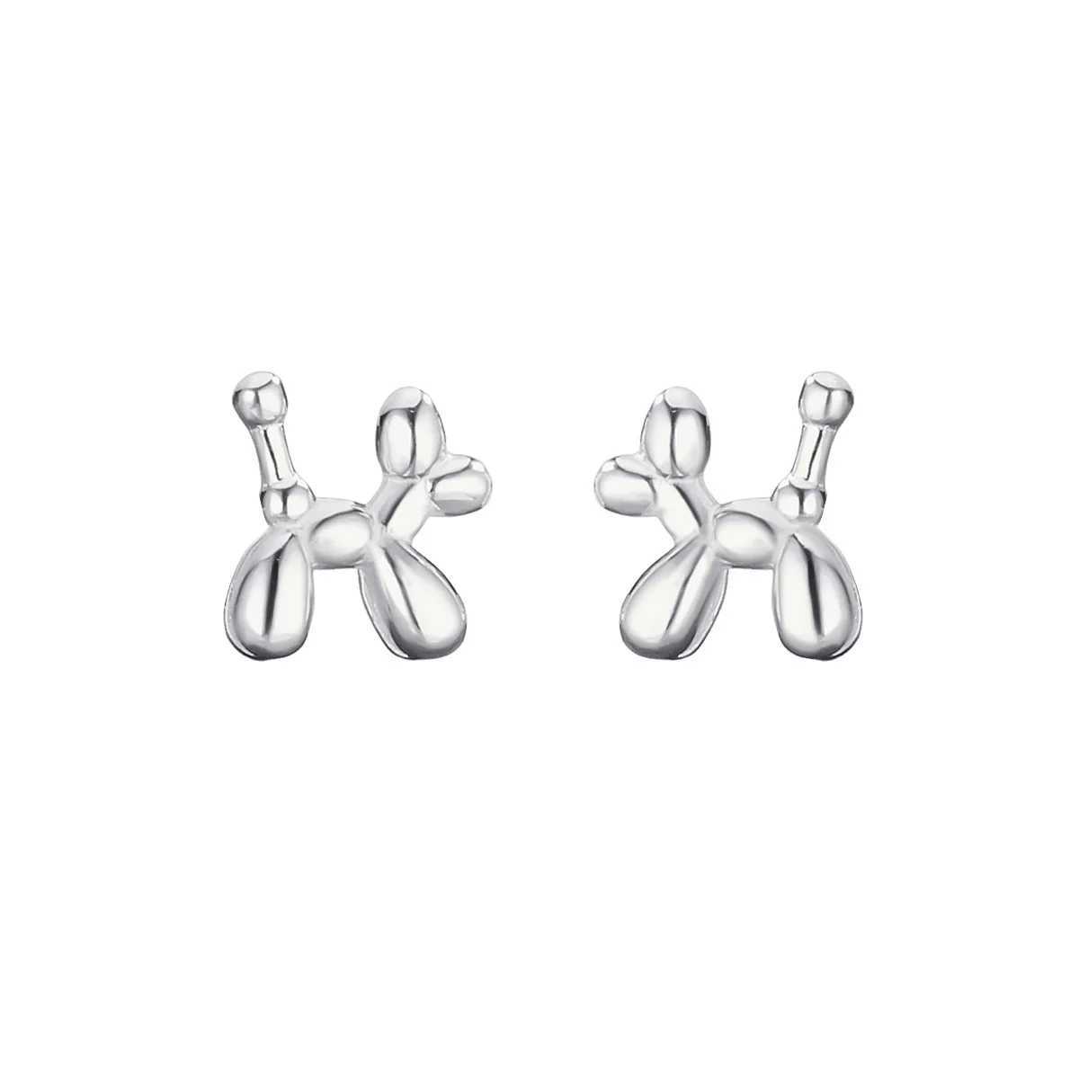 Trendy Silver Color Balloon Dog Stud Earrings for Women Korean Cute Mini Cartoon Animal Ear Piercing Jewelry Gift J251208