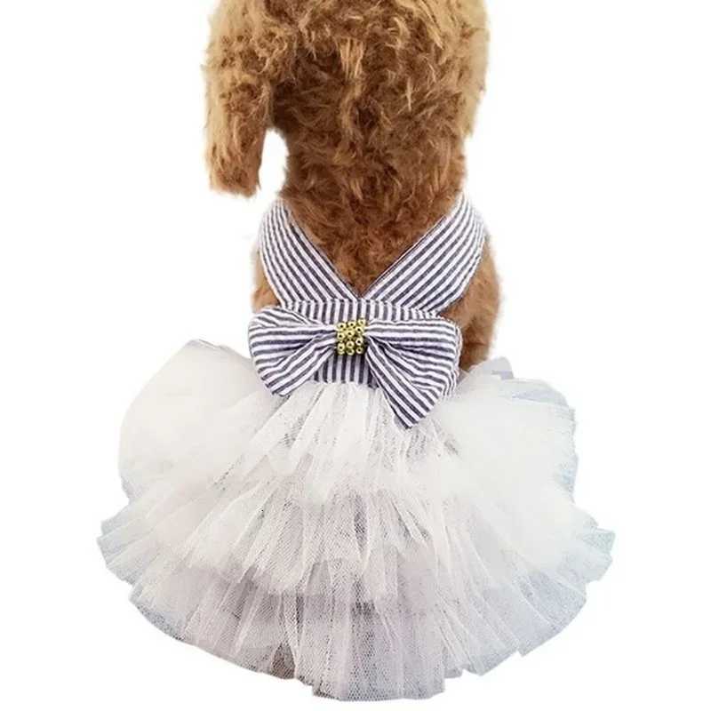 Spring Pet Summer Bowknot Pet Costume Dress Pet Dog Striped Cat Dog Puppy Wedding Princess Skirt Dog Clothes M251208
