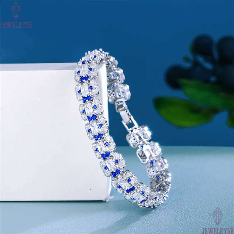 new trendy blue diamond tennis bracelet designer for woman length 17cm wedding bracelets chain AAA cubic zirconia copper chains bangles womens luxury 