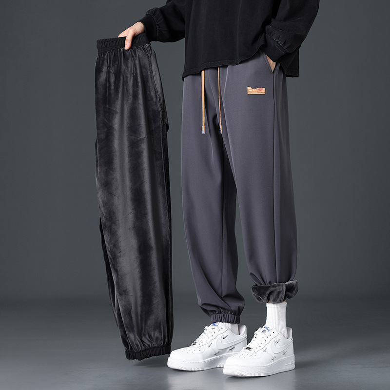 Men's Fleece-Lined Thickened Pants: Warm Cuffed Cotton Sweatpants, Loose-Fit Winter Sports Casual Long Trousers for Autumn & Winter