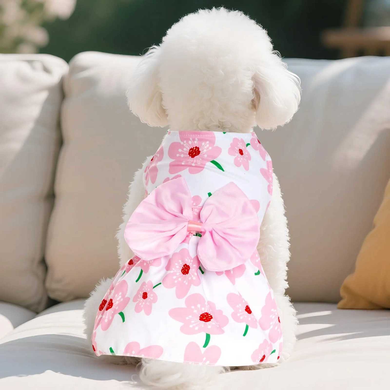 Summer Floral Dog Princess Dress Kitten Pet Skirt Cute Printed Bow Lace Dog Dresses for Small Medium Puppies Poodle Apparel M251208