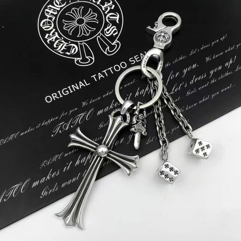Top quality Chrome cross flower dice ball buckle waist pants Keyring chain 925 silver designer bag chain men women retro bag hanging Key ring thick jewelry gift K98
