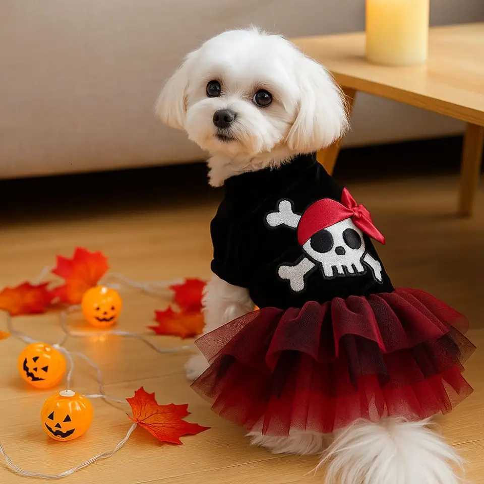 Puppy Costumes Two Legged Pet Pirate Skirt Breathable Soft Dog Cosplay Dress Comfortable Dog Lace Skirt Halloween M251208