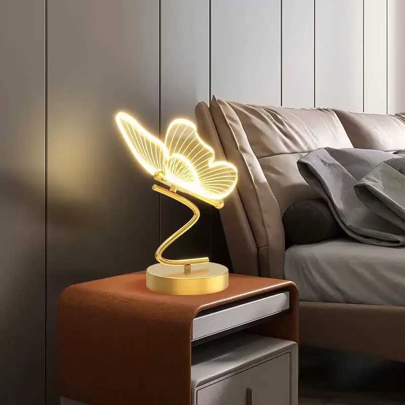 LED Table Lamp Indoor Lighting Switch Button Home Decoration Bedroom Bedside Living Room Restaurant Nordic Butterfly Desk Lamps L251208