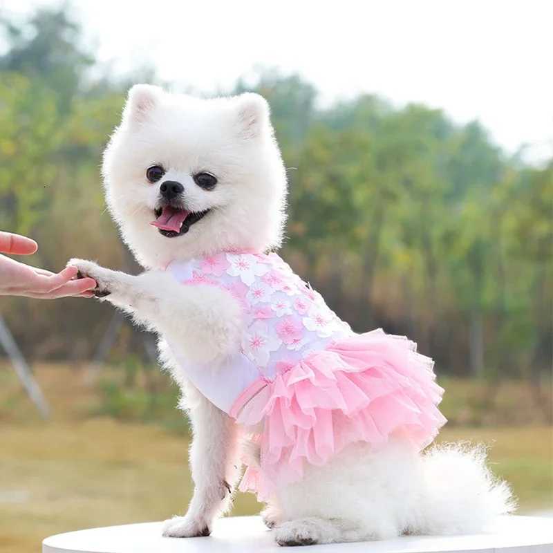 Lace Chiffon Dress For Small Dog Flowers Fashion Party Birthday Puppy Wedding Dress Summer Cute Costume Clothes For Pet dogs M251208