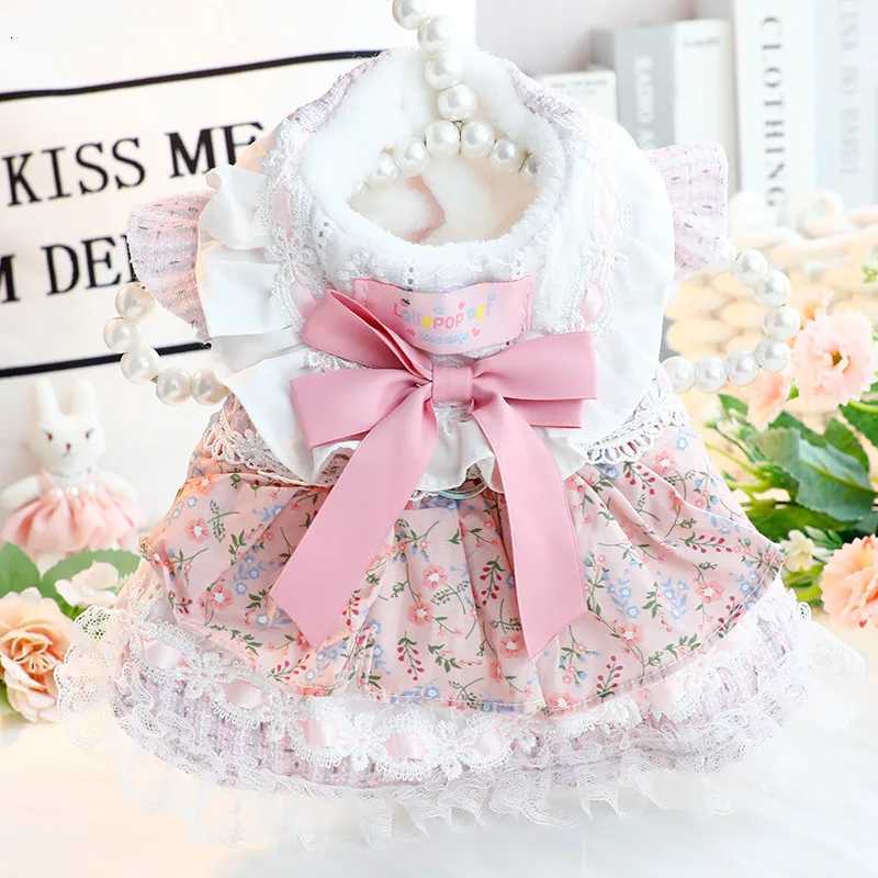 Autumn Winter Pet Coat Princess Floral Lolita Lace Skirt With Tulle Dog Gown Dress For Small Dogs Cats M251208