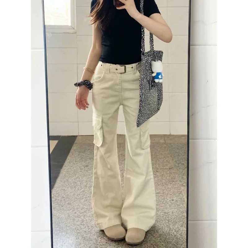 Off White Flared Womens Workwear Jeans 2025 Autumn Winter New American Retro Loose Wide Leg Slim Straight Casual PantsT251208
