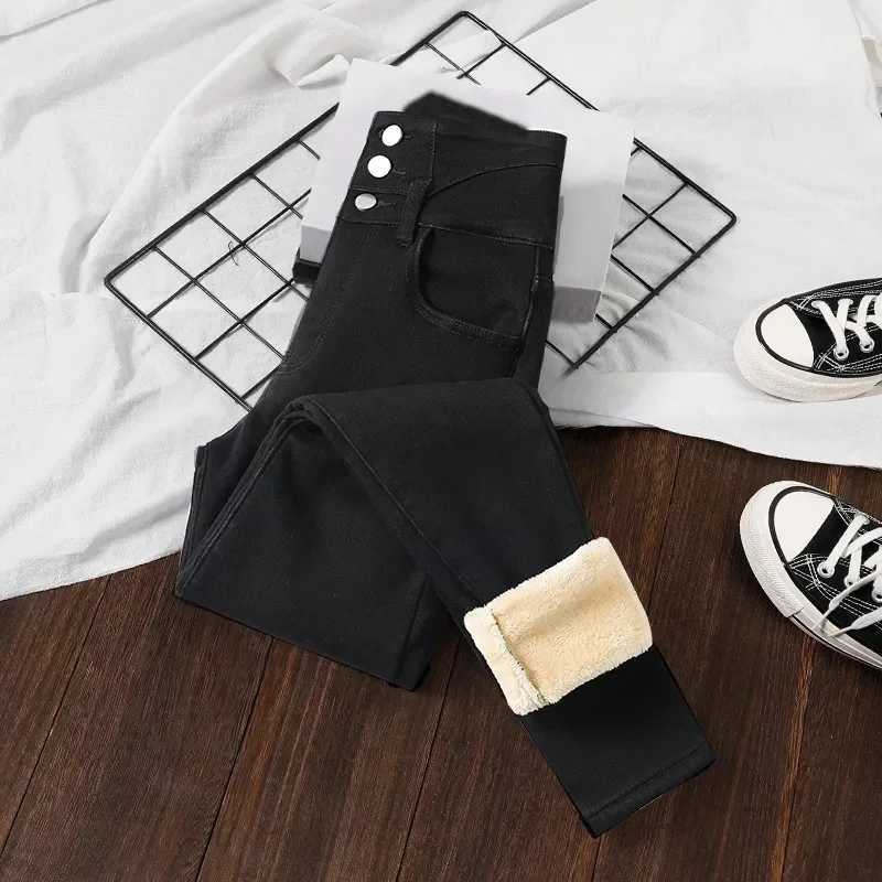 Winter Thick Velvet Women High Waist Skinny Jeans Simple Fleece Warm Slim Fit Stretch Ladies Casual Slim Denim Pencil Pants Y2KT251208