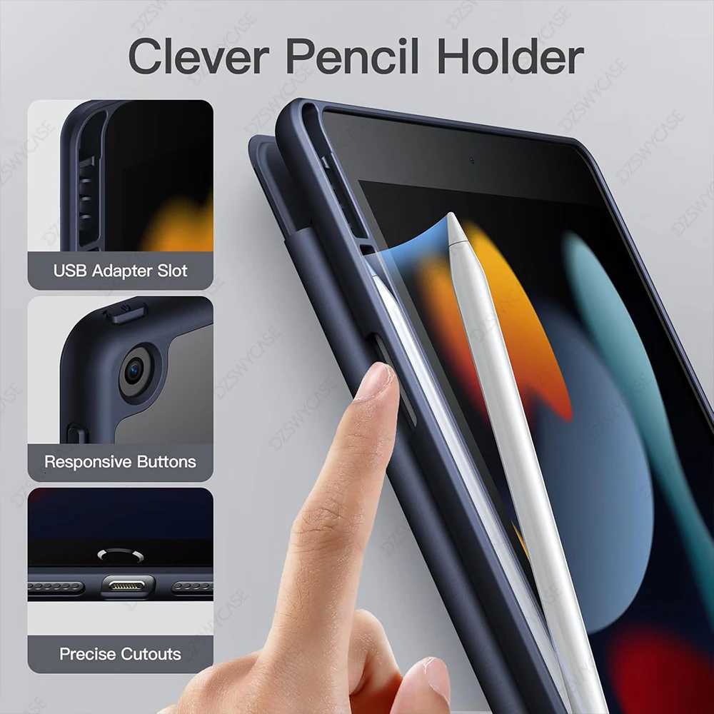 Hybrid Slim Case for iPad 9th/8th/7th Generation 2021/2020/2019102 Inch with Pencil Holder Clear Back Shell Cover C251208