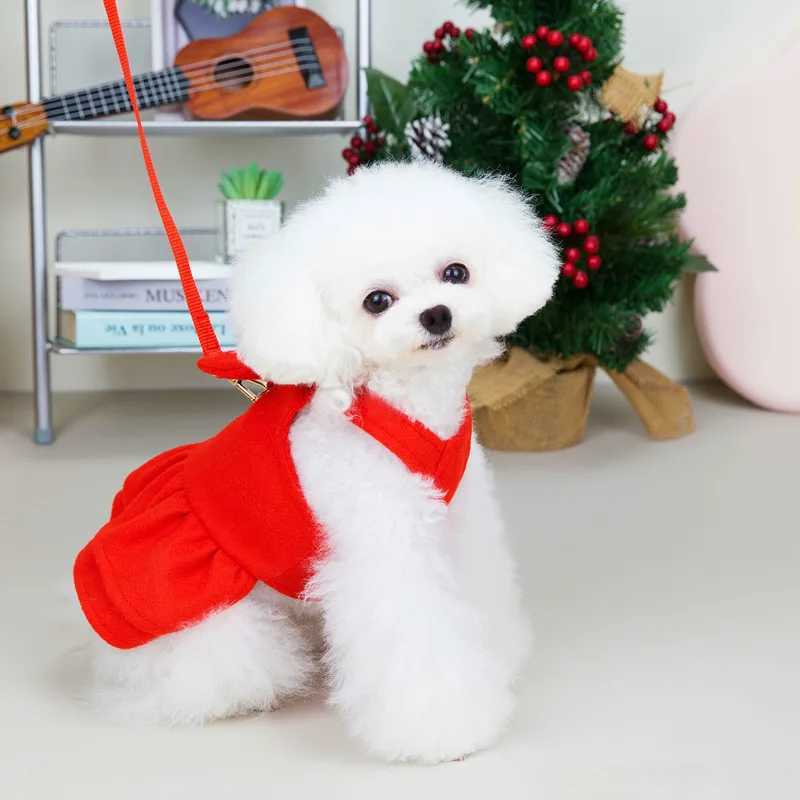 Warm Fleece Dog Princess Dress Autumn Winter Pet Skirt Traction Ring Small Dogs Cats Puppy Yorkies Maltese M251208