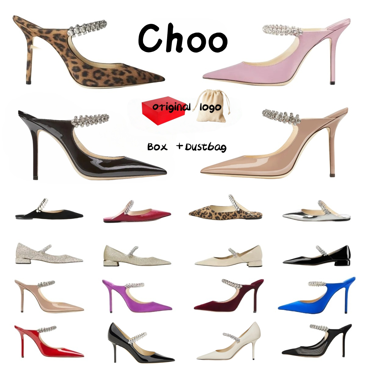 JC Designer Heels With Box Luxury Brand Pumps 7cm 9cm Rhinestone Slippers French Pointed Genuine Leather Pearl Straight Line Thin Heel Wrapped Toe Wedding Shoes 35-42