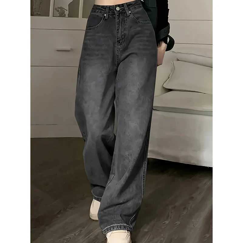 Women Fashion Loose Jeans Female High Waist Streetwear Designer Wide Leg Trousers Female Classic Gray Goth Straight Leg PantsT251208