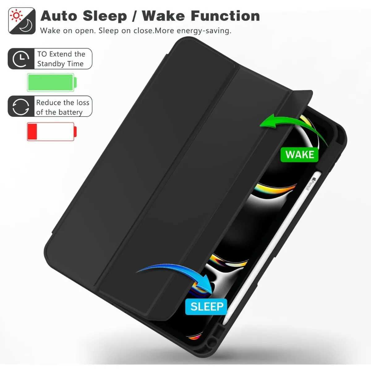 iPad Pro 11 Inch Case M4 2024 5th Gen Model A2836/A2837/A3006 Trifold Stand Smart Cover with Pencil Holder Soft TPU Back C251208