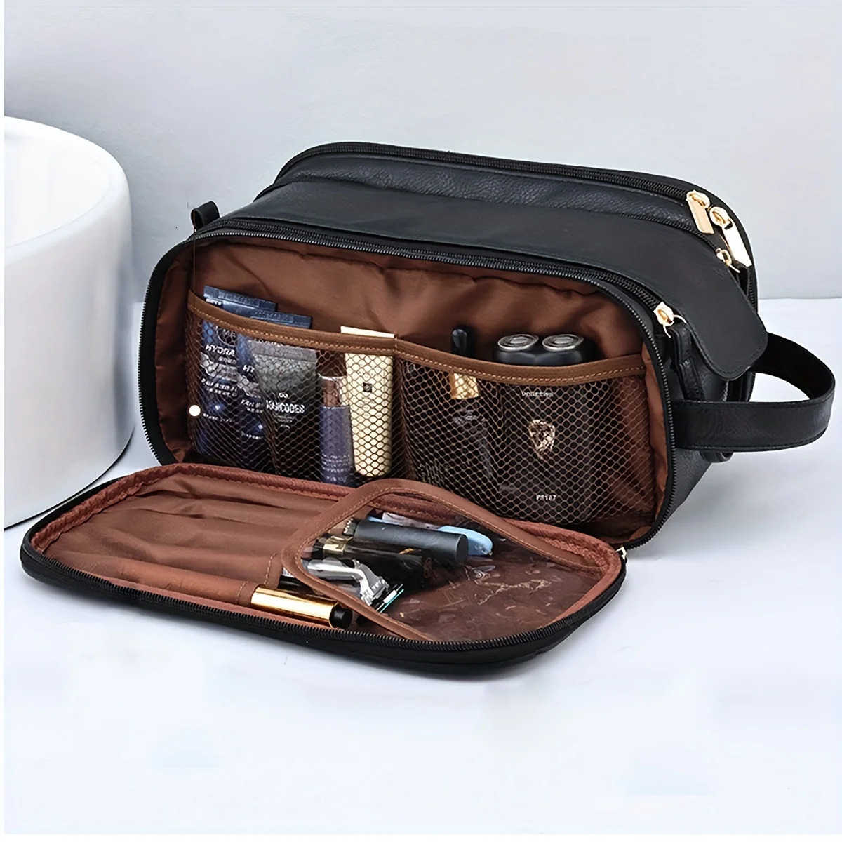 Large Capacity Cosmetic Bag Makeup Toiletries Organizer PU Leather Portable Travel Toiletry Pouch Women Storage Bags 251205