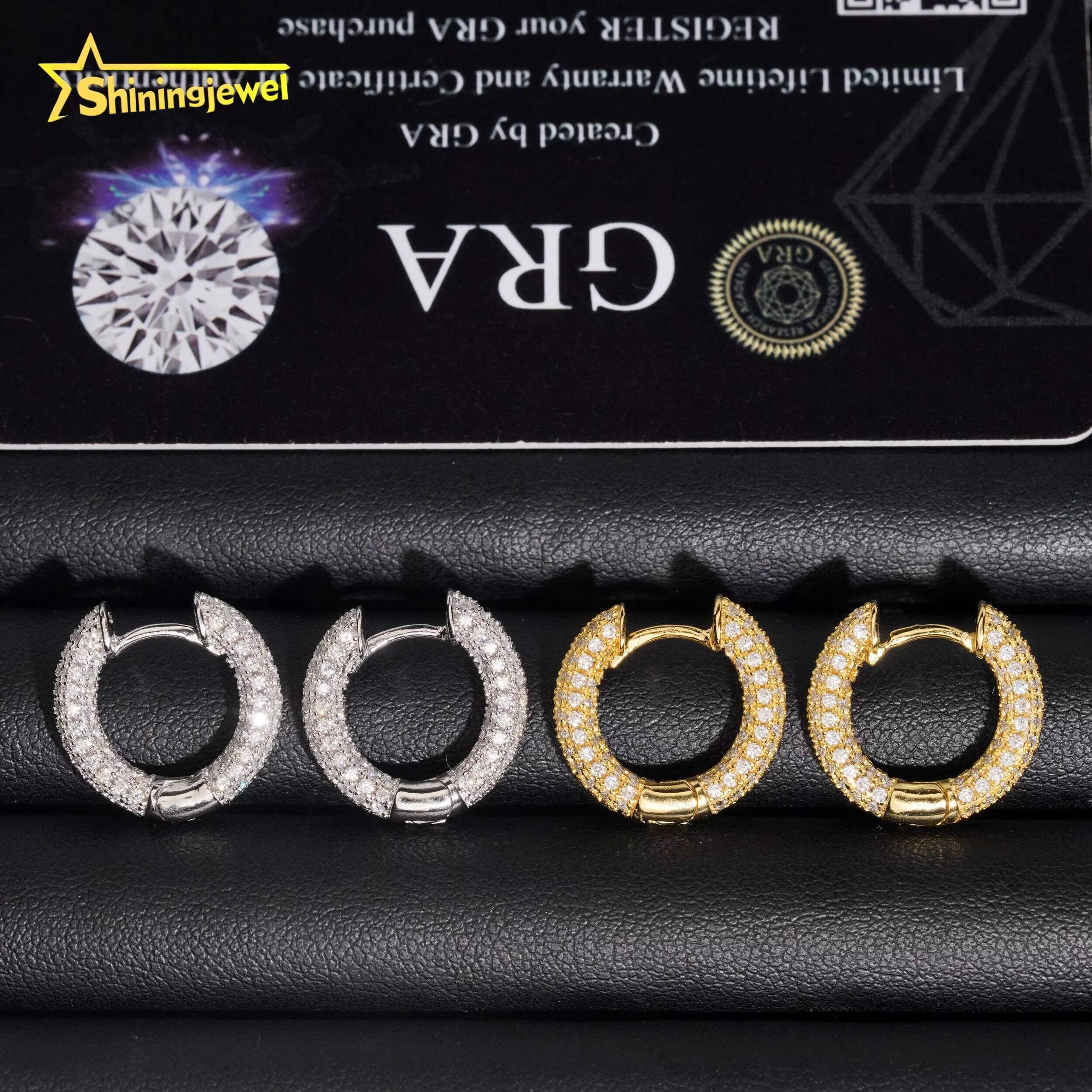 Fast Shipping Hip Hop Iced Out Hoop Moissanite Earring GRA Moisssanite Pass Diamond Test S925 Gold Plated Hoop Earring