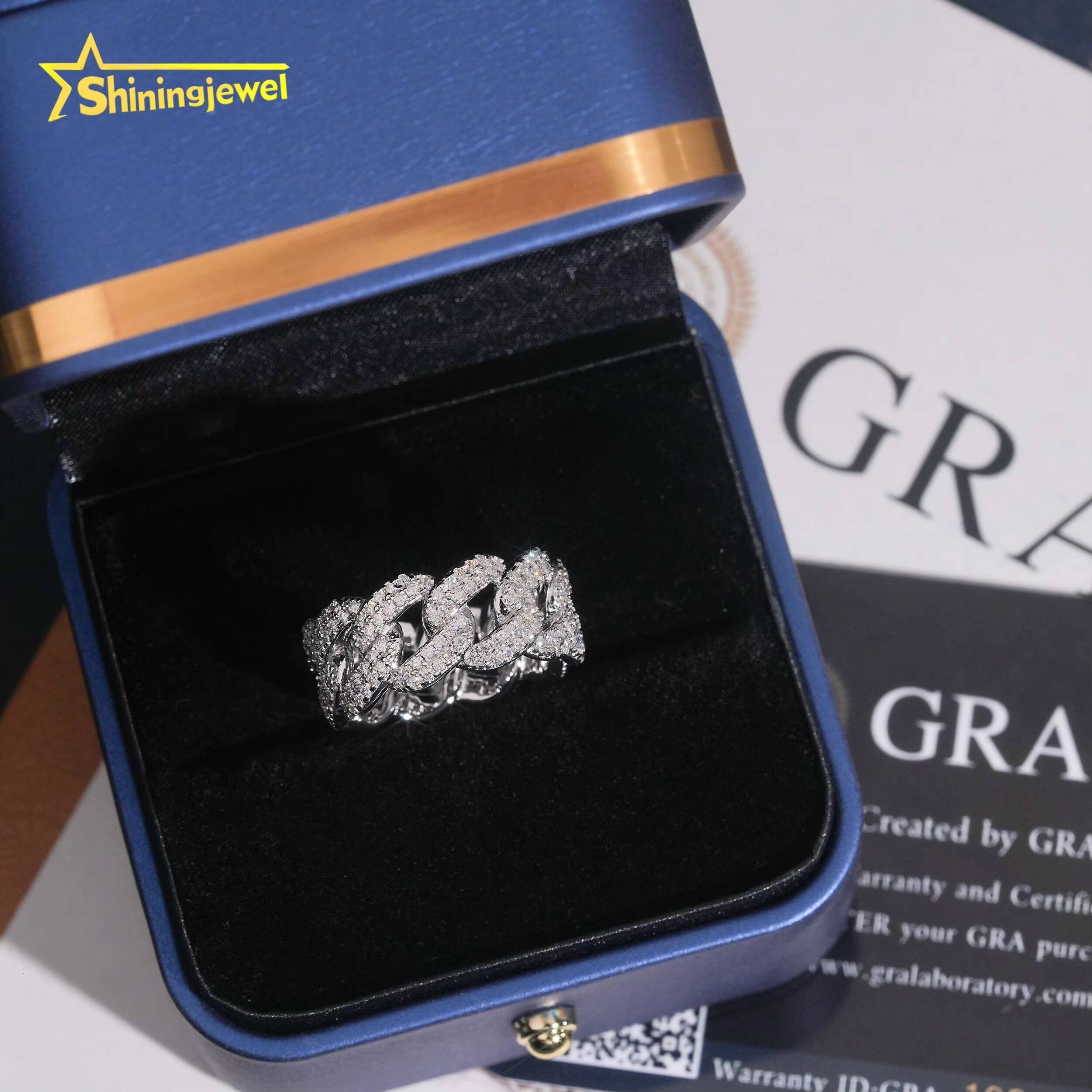 Hot Sale Cuban Ring Moissanite VVS Pass Diamond Test 925 Sliver Gold Plated Mens Moissanite Diamond Hip Hop Iced Out Rings