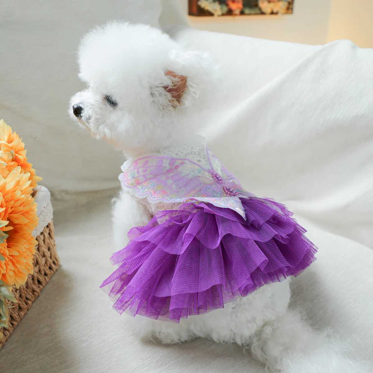 Butterfly Fairy Gauze Skirt Pet Clothes Dog Cat Purple Three-dimensional Wings Wedding Princess Skirt M251208