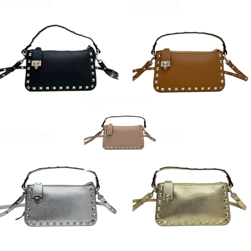 rockstud bag Designer women handbags Granular calfskin Leather Shoulder Long Strap Crossbody Bags For Women Fashion Underarm bag Luxury purses