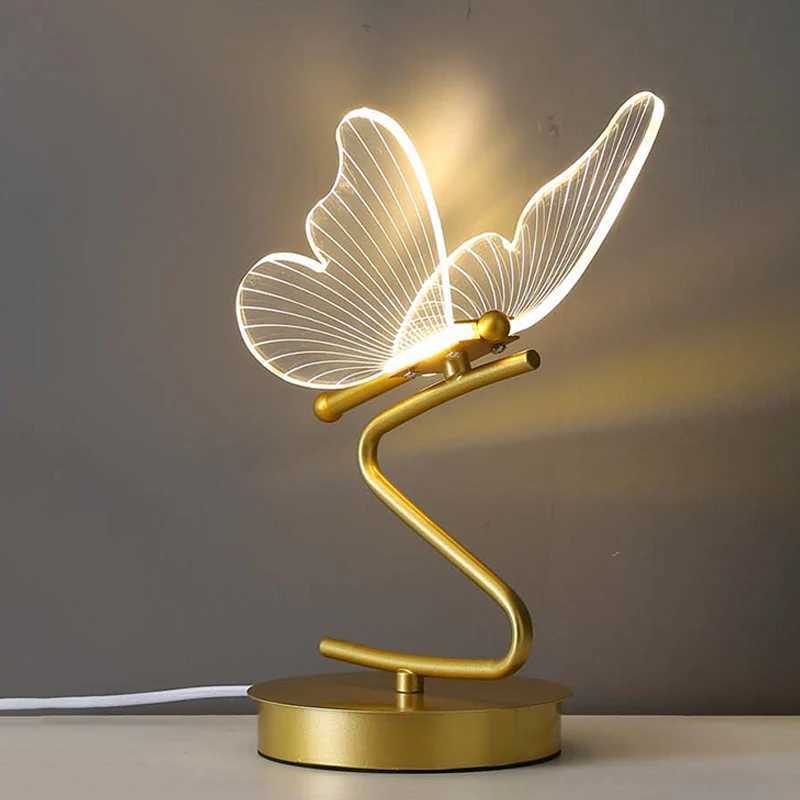 LED Table Lamp Indoor Lighting Switch Button Home Decoration Bedroom Bedside Living Room Restaurant Nordic Butterfly Desk Lamps L251208