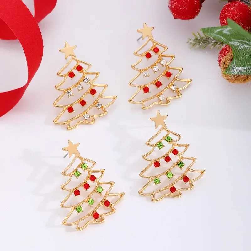 Christmas Colored Zircon Christmas Tree Simple and Fashionable Womens Earrings Creative Jewelry Holiday Gift J251208