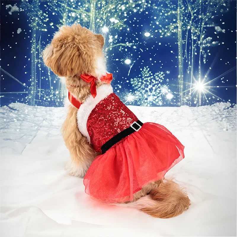 Christmas Pet Dog Ceremonial Dress Sparkling Mesh Dress Party Evening Dress Wedding Skirt Dog Cat Princess New Year Decorations M251208