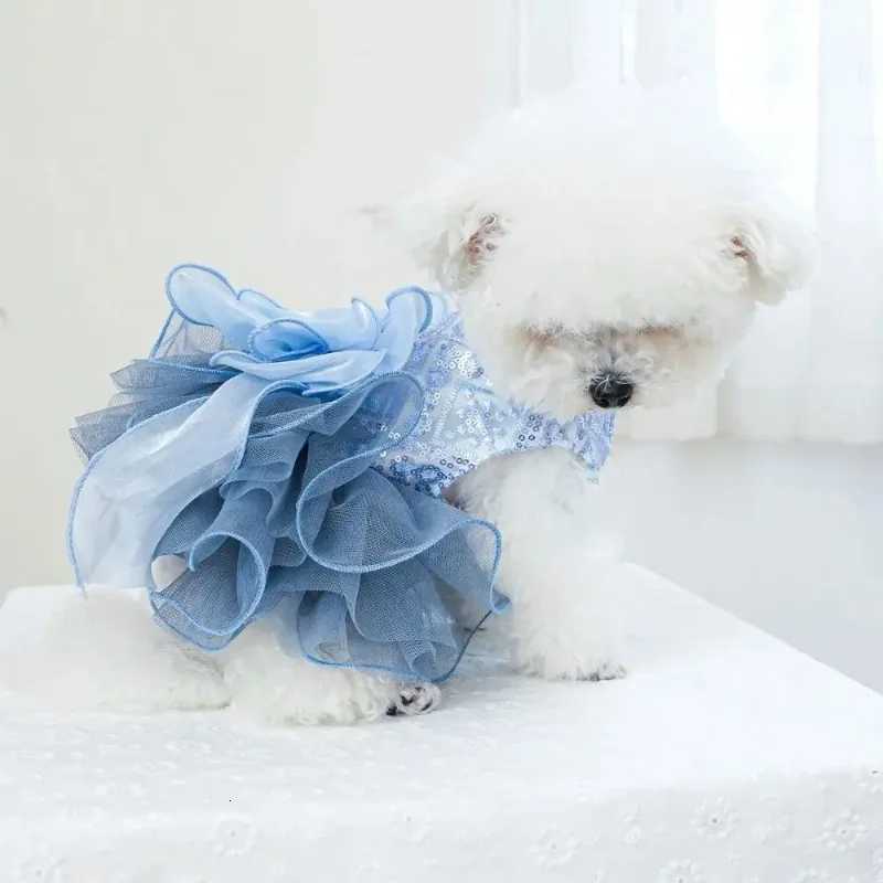 Puppy Gown Fluffy Pet Princess Dress Soft Cute Puppy Fairy Skirt Breathable Blue Pet Costume Photograph Prop M251208