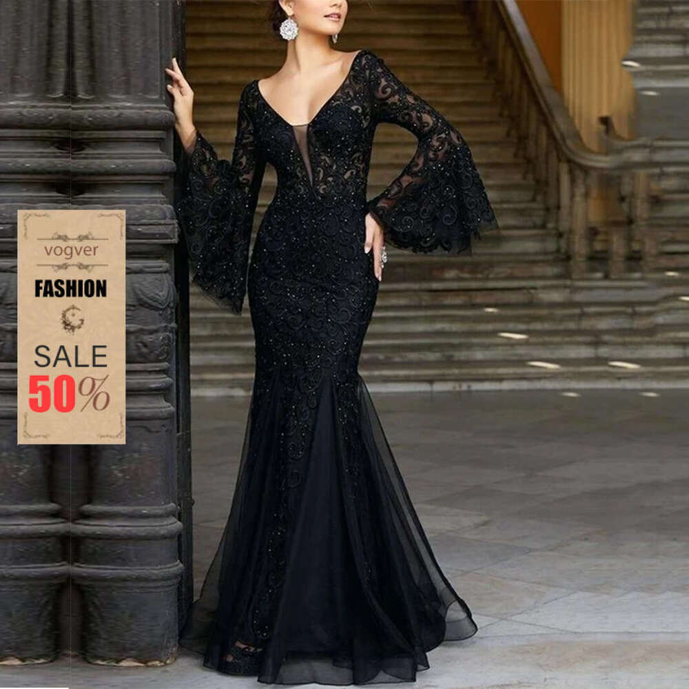 Evening Dress For Women Designer Luxury 2025 Summer New Elegant Sexy Slim Fit Mermaid Long Party Dress for Women Black Lace Evening Gown