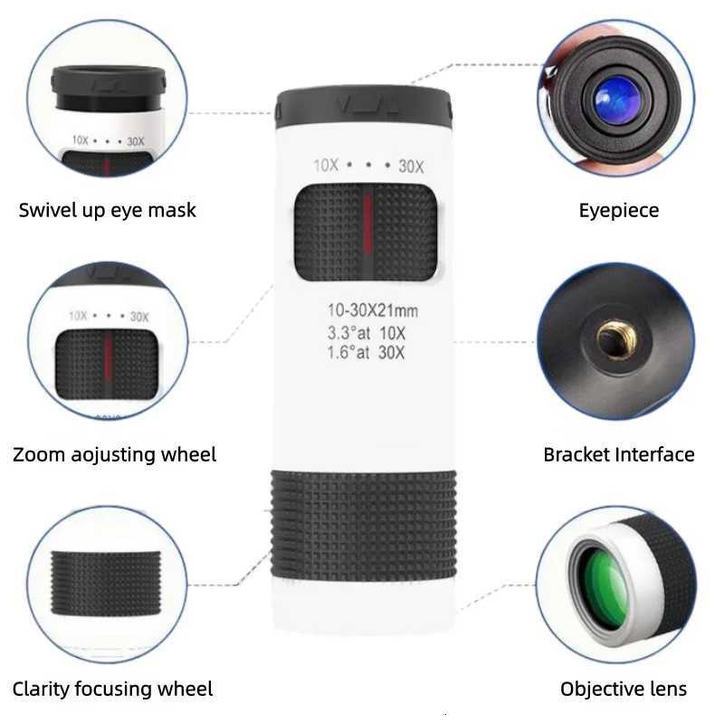 Powerf 10-30x21 Zo Mini Monocar Telescope - Portable Spotting Scope for Camping Tourism Optical Sighting C251208