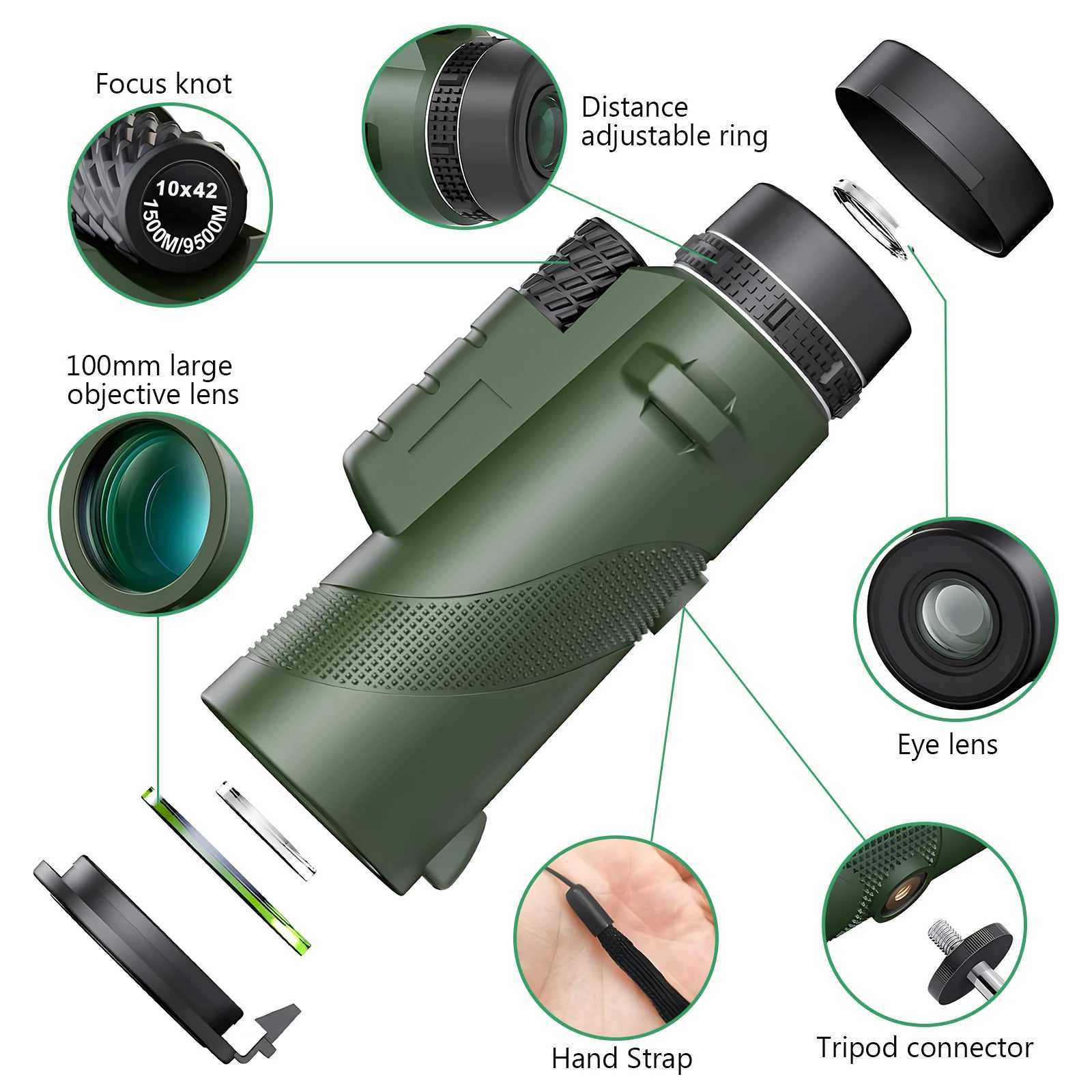 80100 Monocar-Telescope HD Shimmering Night Vision Phone Clip Retractable Tripod for Bird Watching Camping Hiking Concert C251208