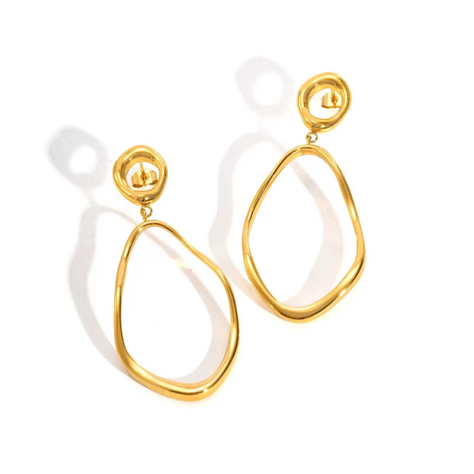 Geometric Irregular Lines Oval Drop Earrings Minimalist Stainless Steel 18K Gold Plated EarringsTrendy Party Jewelry for Women J251208