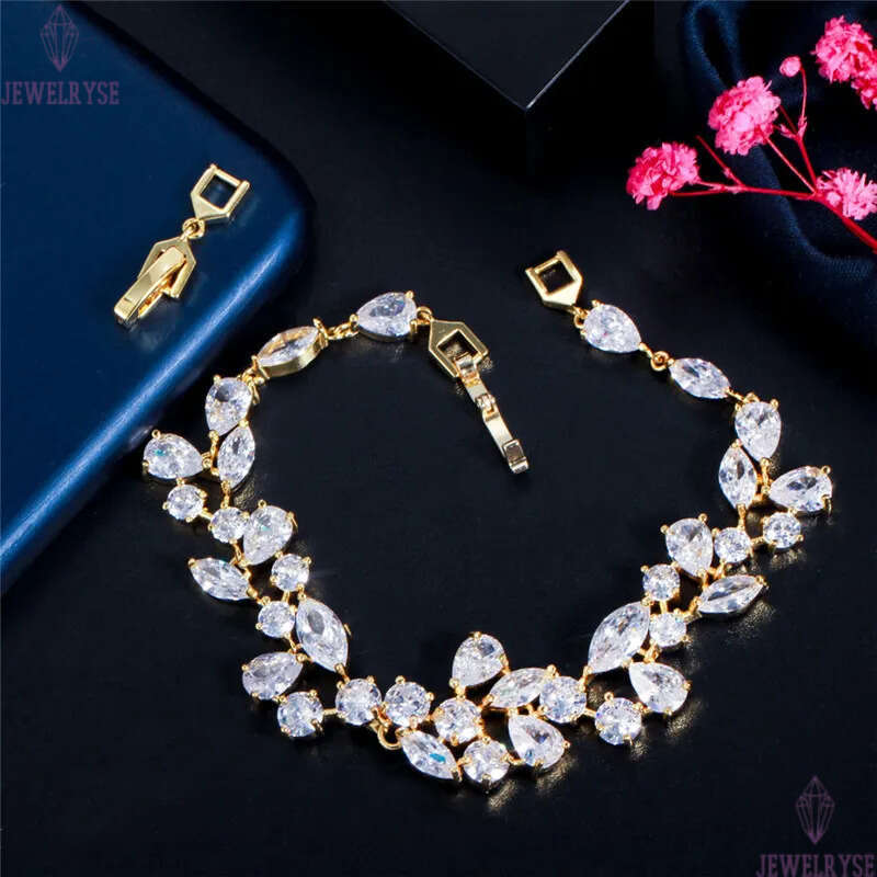 luxury charm tennis bracelet designer for woman party AAA cubic zirconia copper silver diamond womens bridal engagement wedding 18k gold leaf bracelet