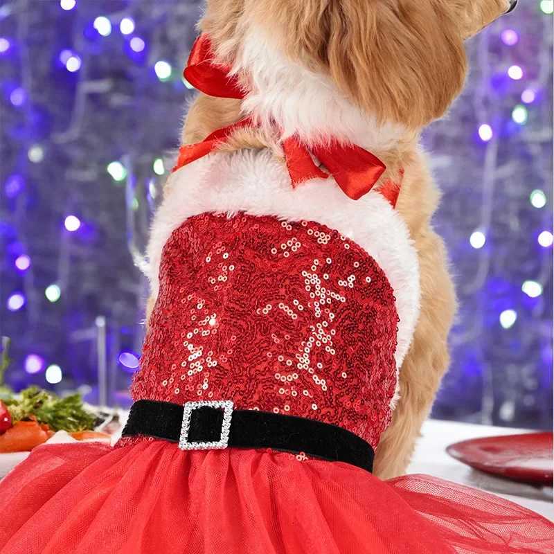 Christmas Pet Dog Ceremonial Dress Sparkling Mesh Dress Party Evening Dress Wedding Skirt Dog Cat Princess New Year Decorations M251208