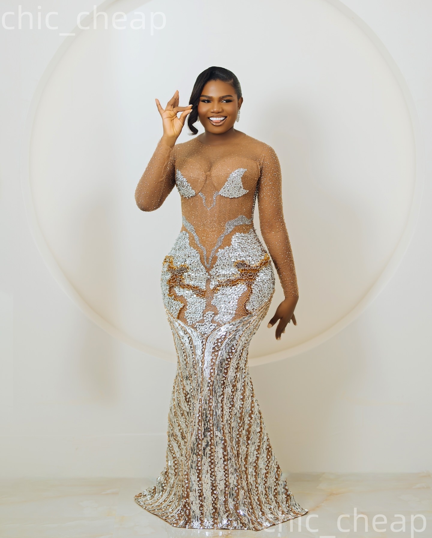 Aso Ebi Silver Mermaid Prom Dresses 2026 Illusion Crystals Beaded Evening Formal Party Second Birthday Engagement Gowns Plus Size Dress For Special Oc